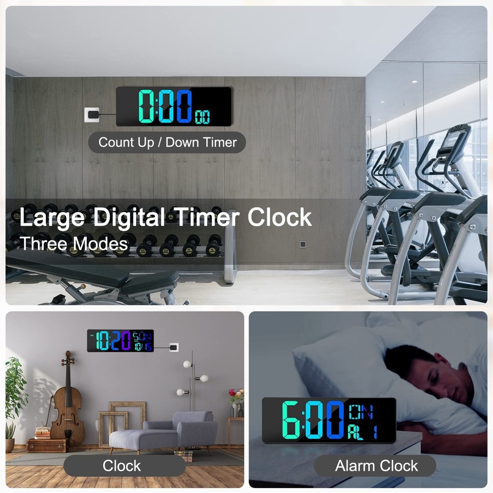 XREXS Large Digital Wall Clock with Remote Control, 17 Inch LED Large Display...