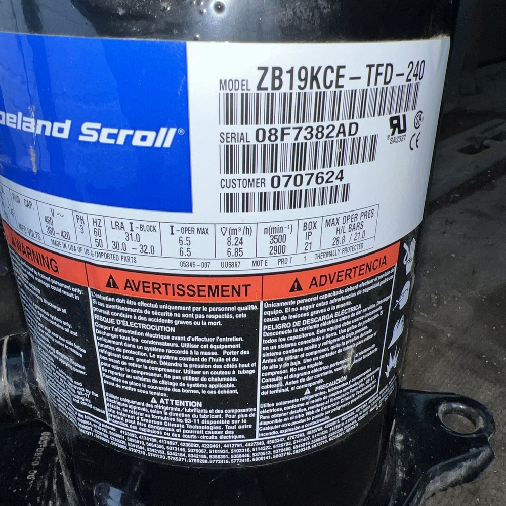 Scroll Compressor Replacement • OEM Upgraded Copeland Compressor ZB19KCE-TFD-240