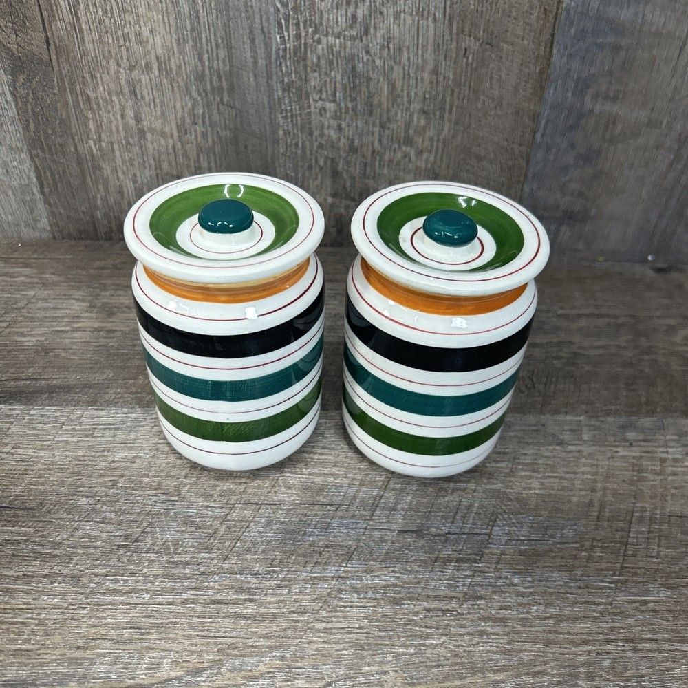 Really Cute Tea And Instant Coffe Ceramic Jars W/ Wire Carrying Cady