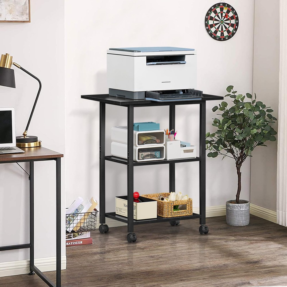 3-Tier Printer Stand, Industrial Mobile Printer Table with Storage Shelf and ...