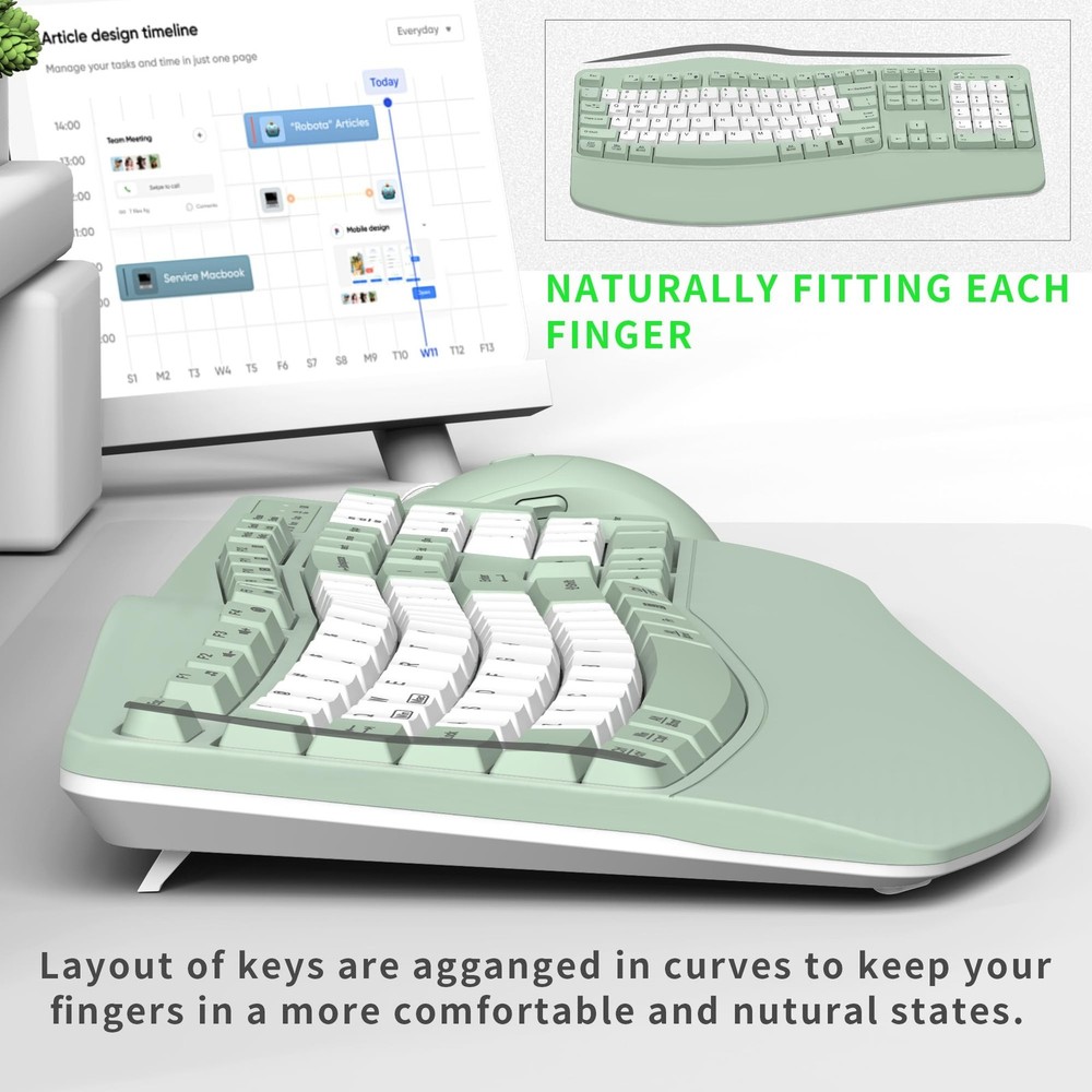 Wireless Keyboard and Mouse Combo,2.4G Full Size Wave Keys Ergonomic Keyboard...