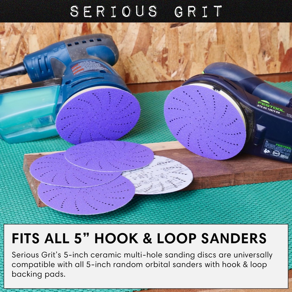 5-Inch 40 Grit Ceramic Multi-Hole Hook & Loop Sanding Discs - Advanced Grain ...