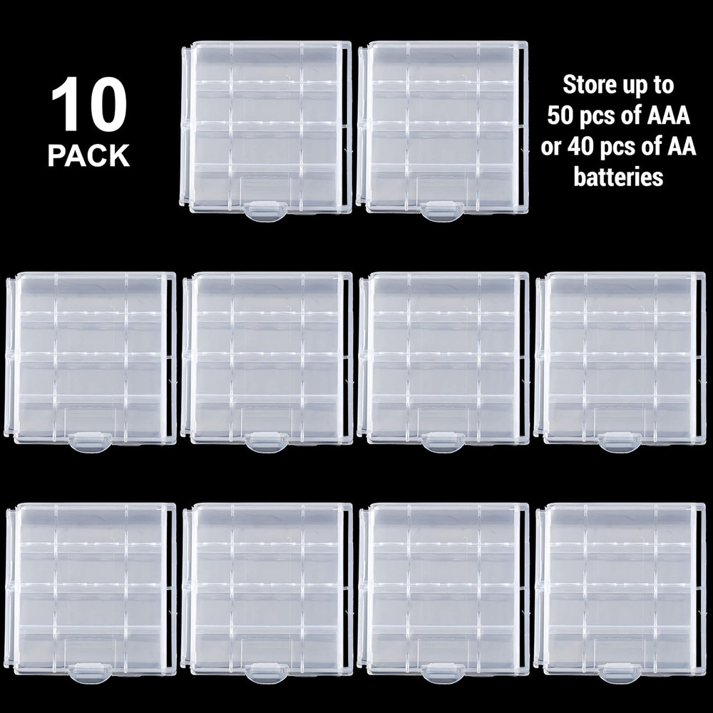 10 Pack Battery Storage Organizer Case - Transparent AA/AAA Cell Battery Holder