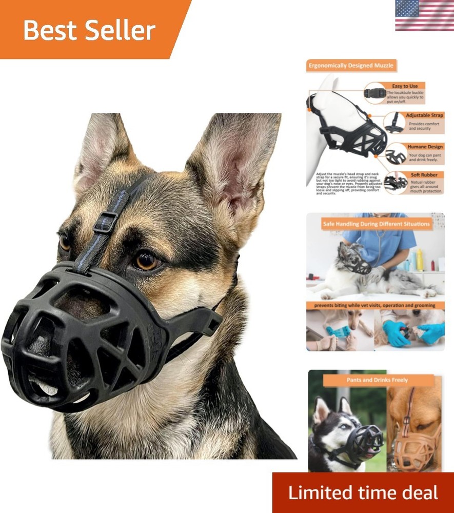 Humane Basket Muzzle for Large Dogs - Adjustable & Comfortable, Size L Black