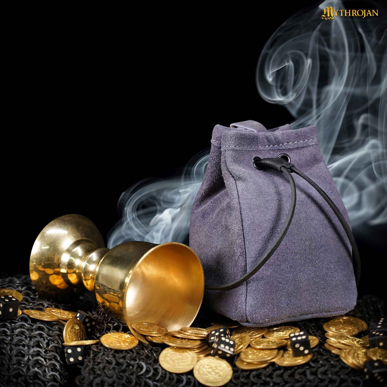 Medieval Belt Pouch Renaissance Accessories Suede Bag for LARP Cosplay - Blue