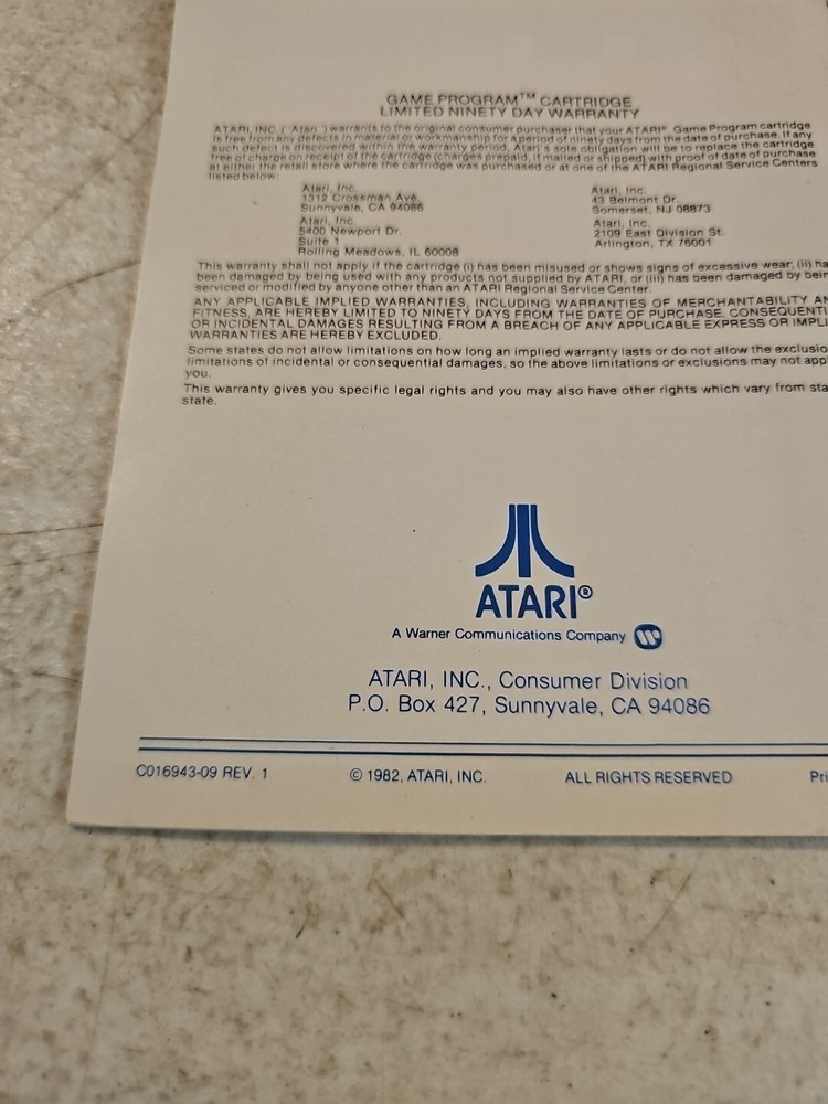 Defender Atari Video Game Program Instructions Insert Vintage 1982