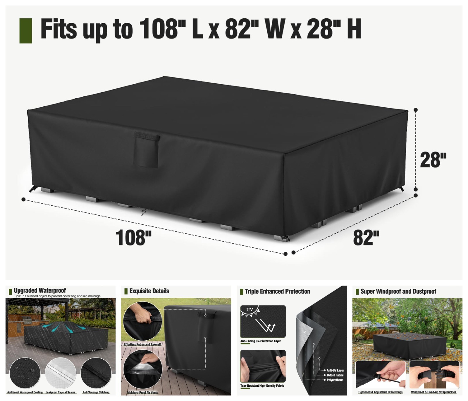 Patio Furniture Cover Outdoor Sectional Sofa Set Cover Heavy Duty 108"x82"x28"