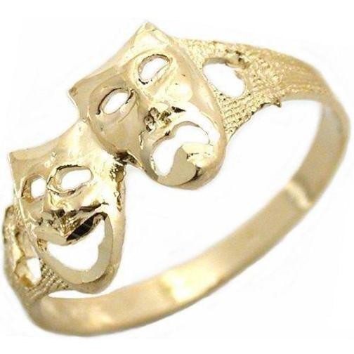 10K Gold Comedy & Tragedy Ring Drama Theatre Jewelry Size 8