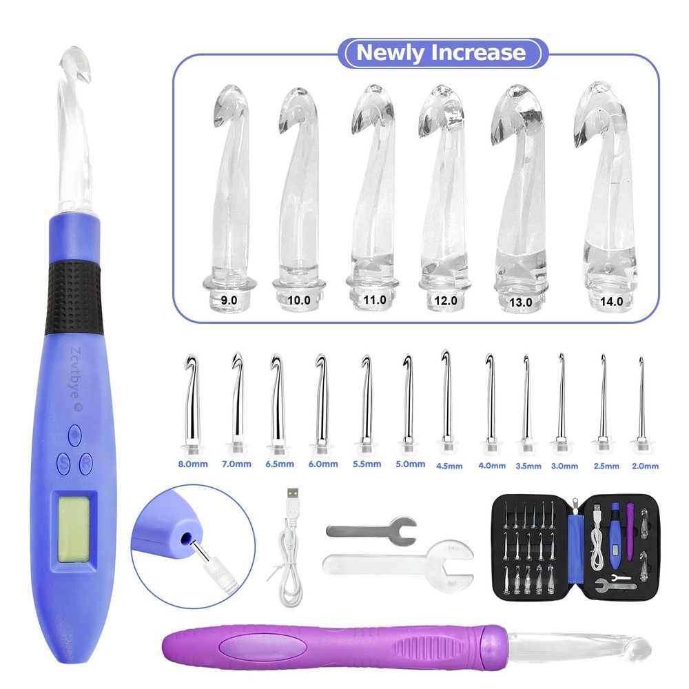 18 Size Counting Crochet Hook for Beginners, Lighted Digital Row Stitch Count...