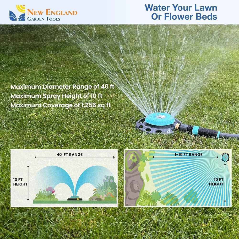 Heavy-Duty Metal Base Multi-Pattern Garden Sprinkler 9 Spray Patterns