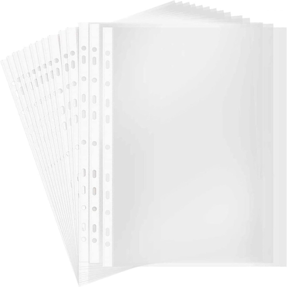 A4 Punched Pocket, 100 Pages/pack Transparent Document Folder Wallets Sleeves