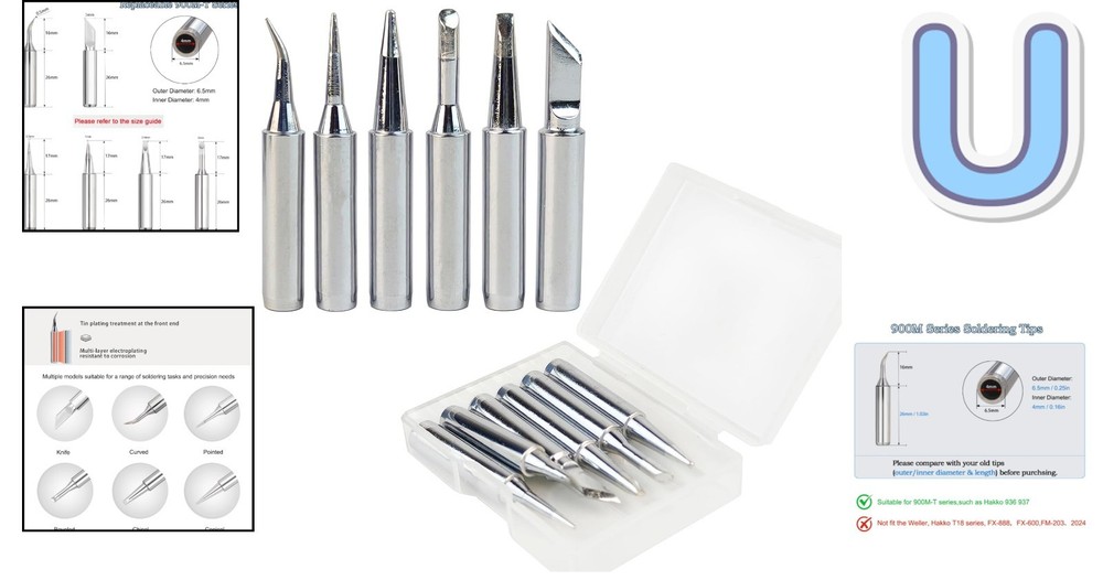 Versatile 900M Soldering Tips Set - 6 High-Quality Copper Tips for All Projects
