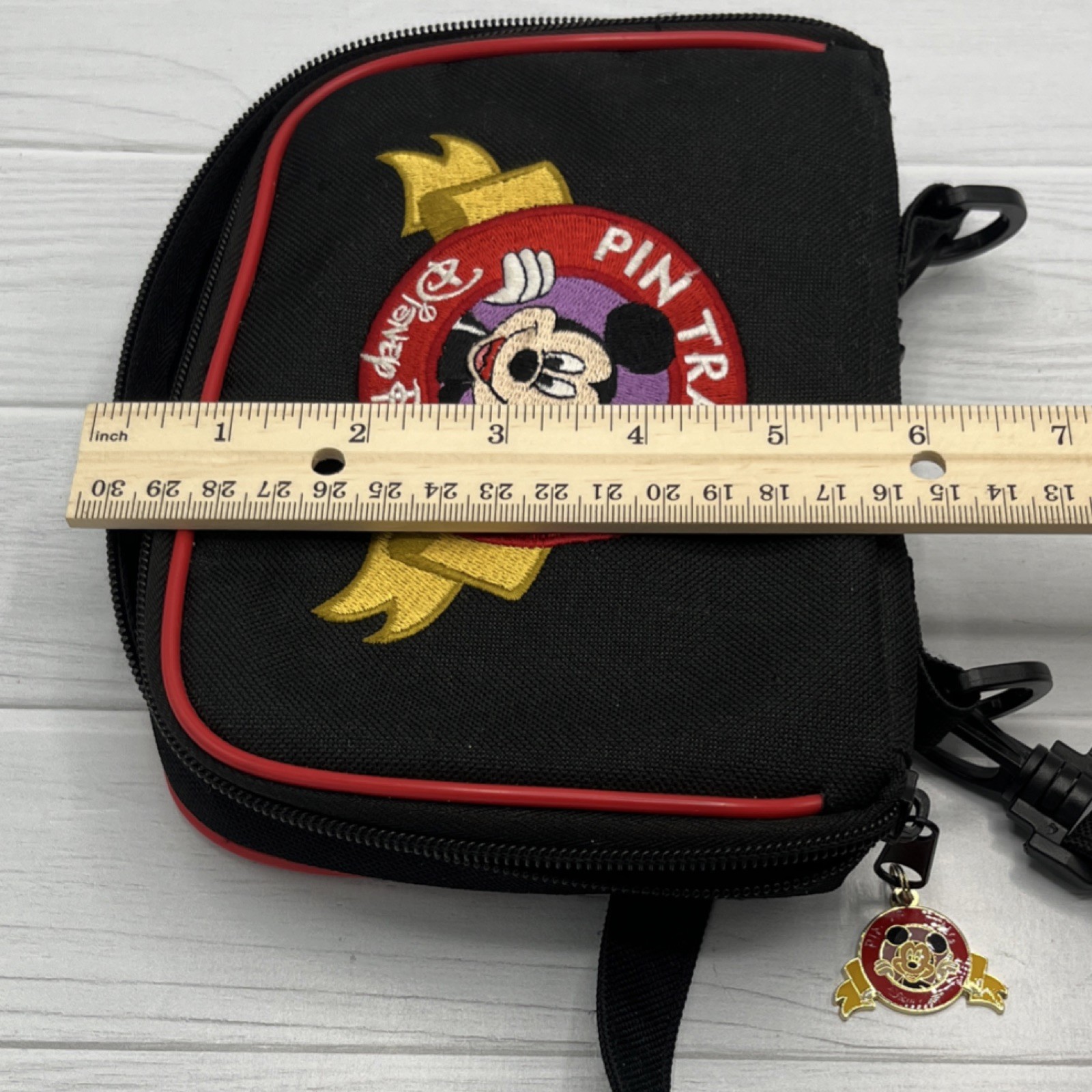 Disney Pin Trading Bag Mickey Mouse Small Black Red Yellow Embroidered