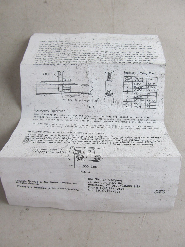 Siemon PT-908 Crimp Tool With Instructions