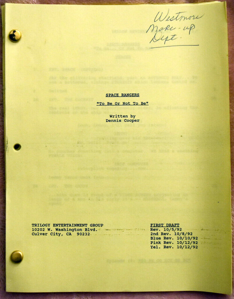 Original Space Rangers " To Be or Not To Be " First Draft Yellow Revised Pages