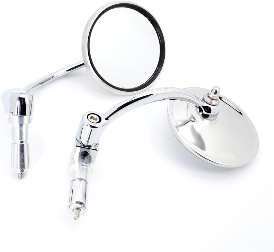 Classic Chrome Motorcycle Bar End Mirrors, Universal Round Rearview Side...