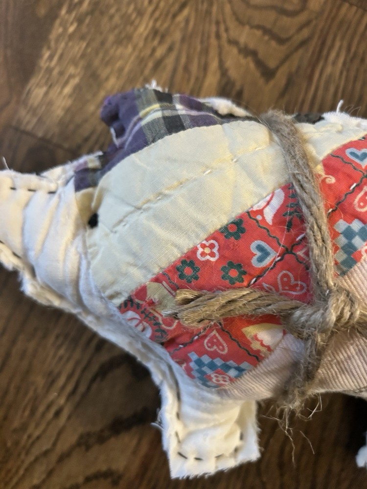 Stuffed Primitive Pig 9” From Feedsack Quilt