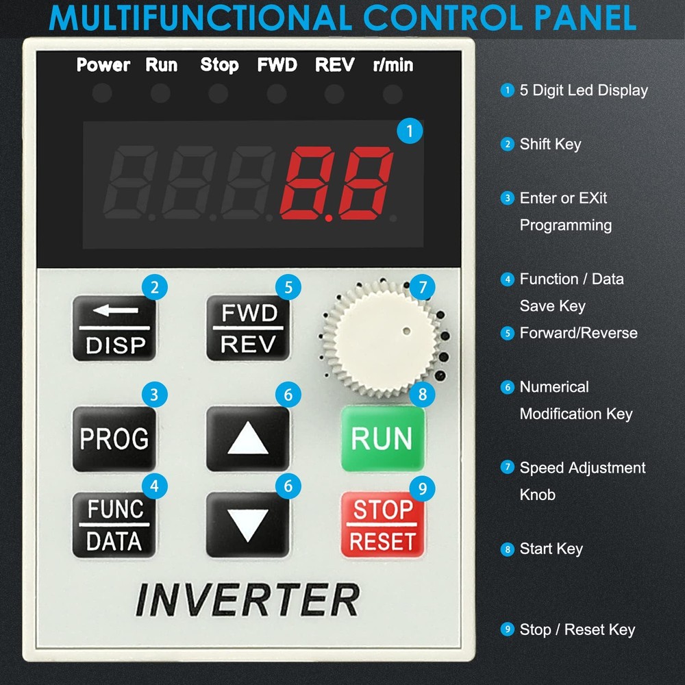 XCFDP AC 220V/1.5kw 2HP Variable Frequency Drive8A VFD Inverter Single Phase ...