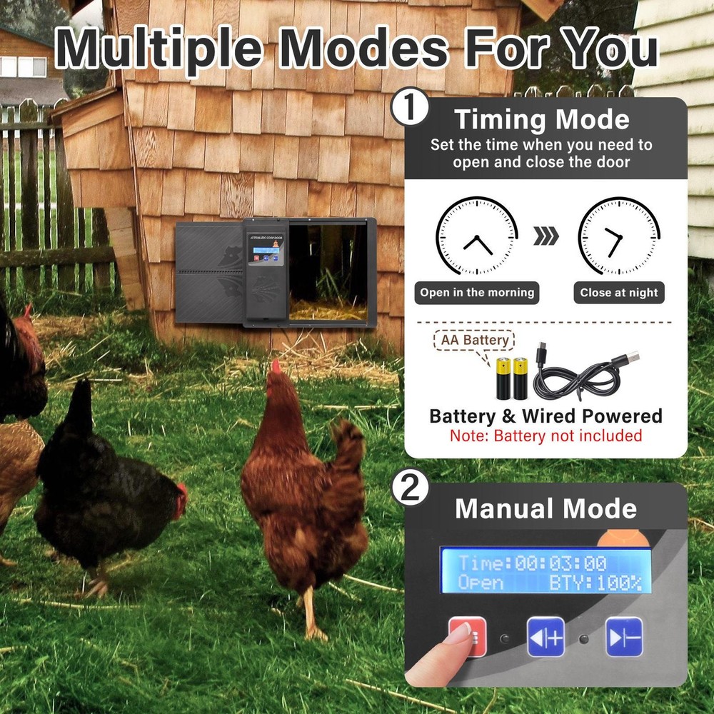 Extra Large Battery Automatic Chicken Coop Door Poultry Gate W/ Timer