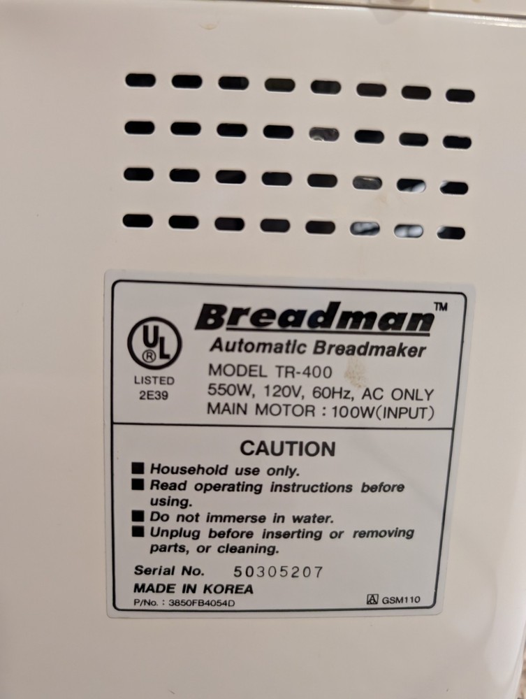 Breadman Automatic Bread Maker TR-400