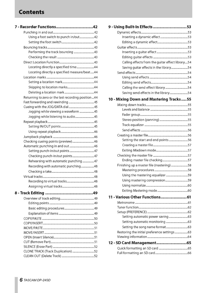 Tascam DP-24SD Instruction Manual User Guide Coil Bound 80 Pages