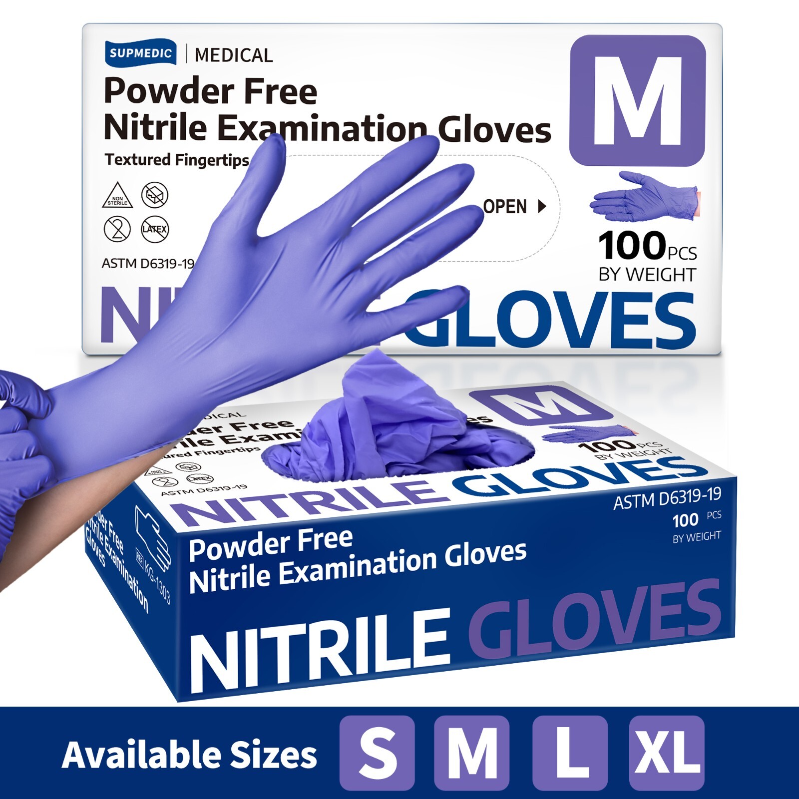 Medical Nitrile Exam Gloves Powder-Free Food-Safe Disposable Glove Purple 100PCs