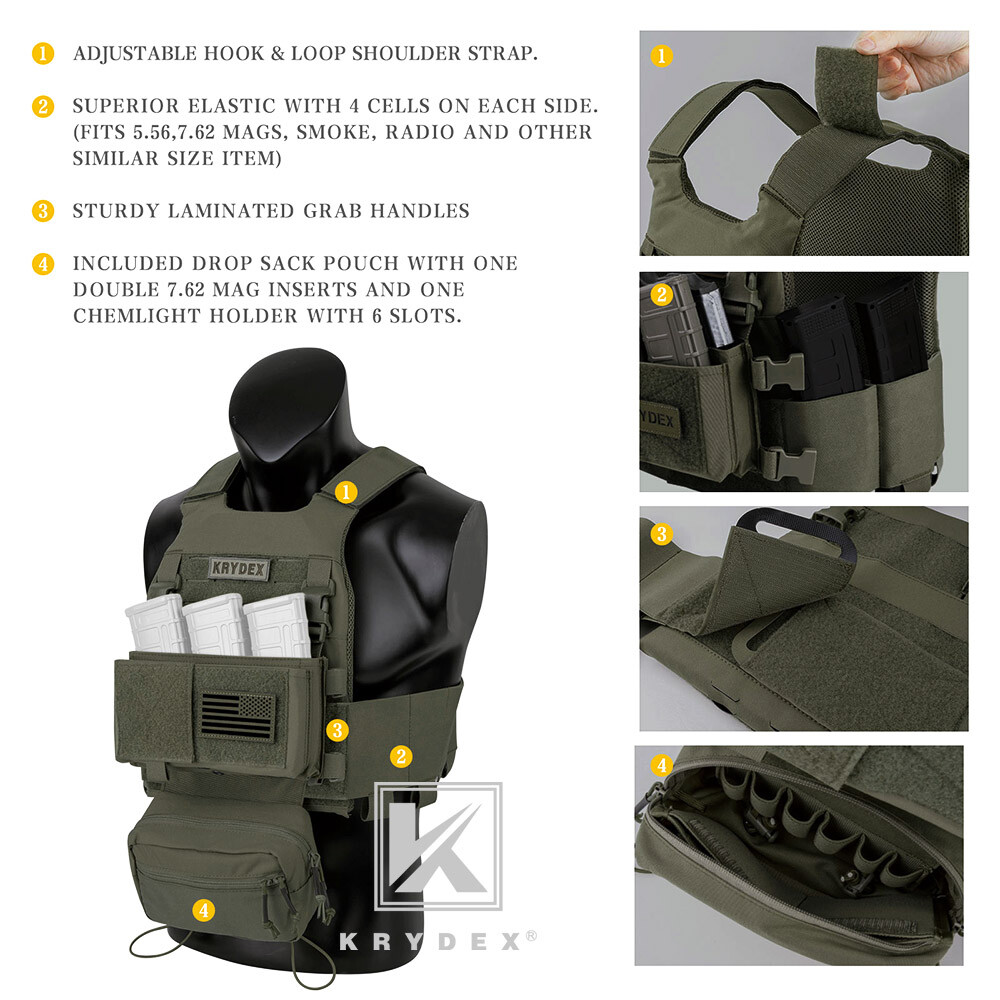 KRYDEX Low Vis Slick Armor Plate Carrier & Tactical Placard Holder & Drop Pouch