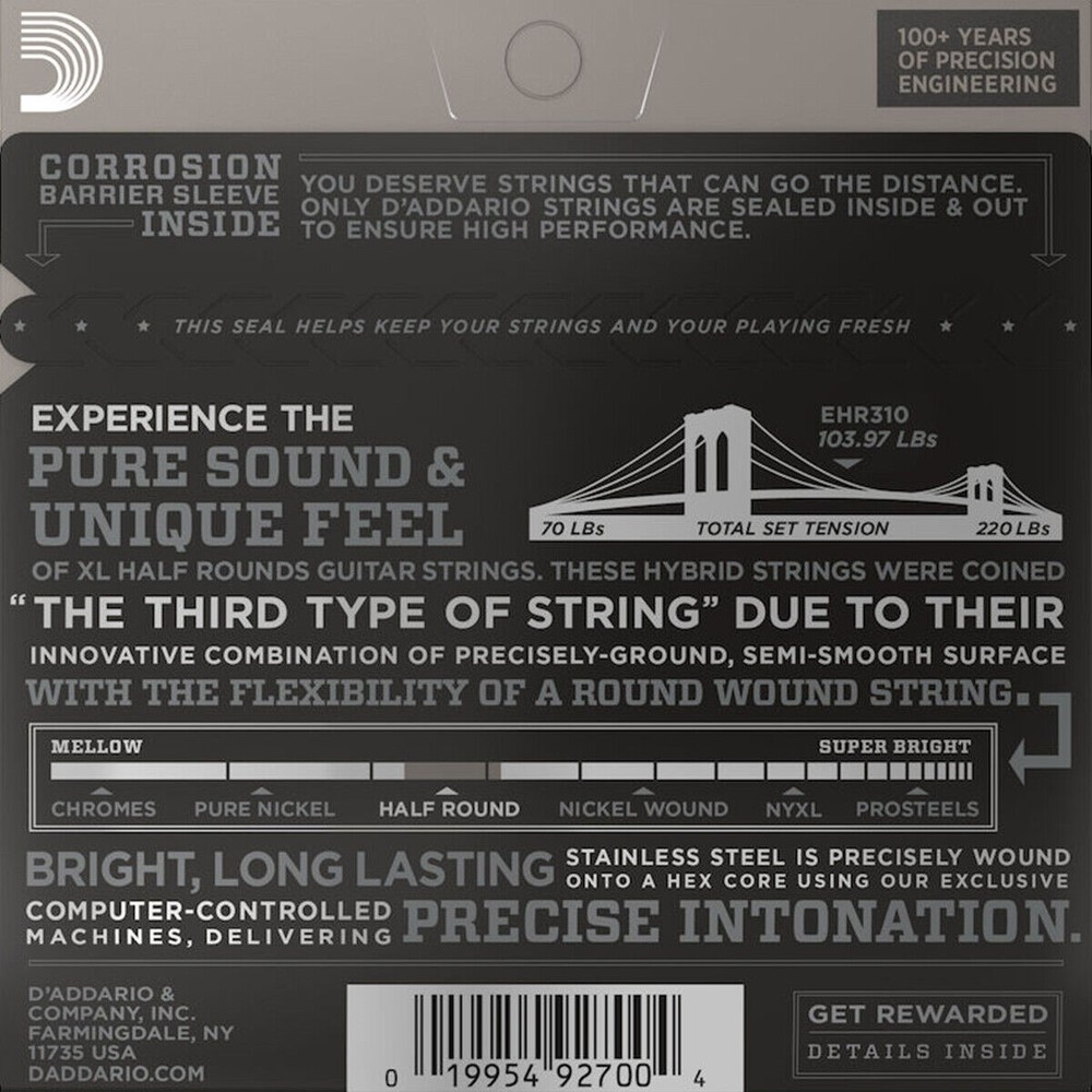 D'Addario Guitar Strings 3 Sets EHR310 Half Round Regular Light 10-46