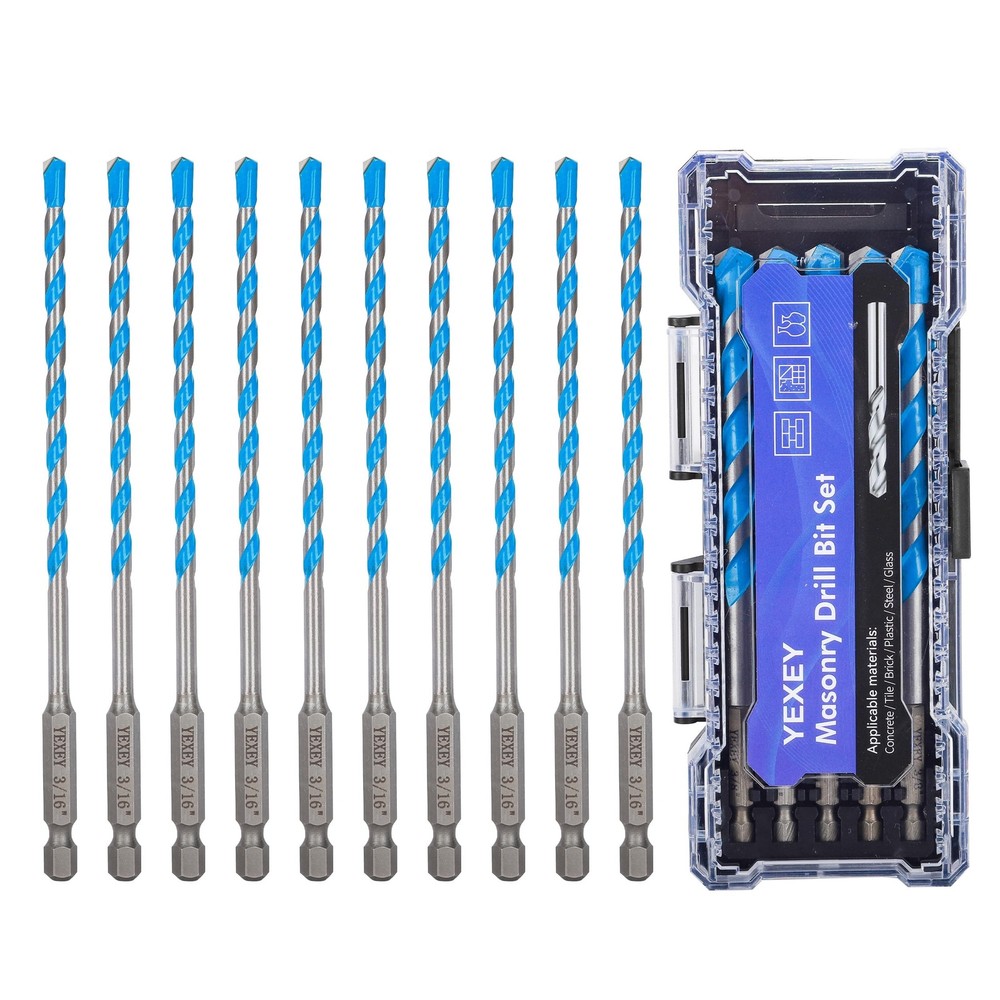 10PCS 3/16" Masonry Concrete Drill Bit Set,Tungsten Carbide Drill Bit Tip,Hex...