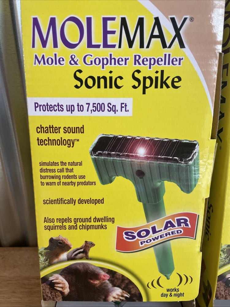 (2) Molemax Bonide Mole & Gopher Repeller Sonic Spike Solar Powered Day & Night