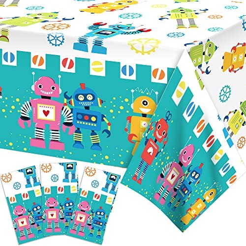3 Pcs Robots Tablecloth Plastic Table Covers Robots Tablecloth Disposable