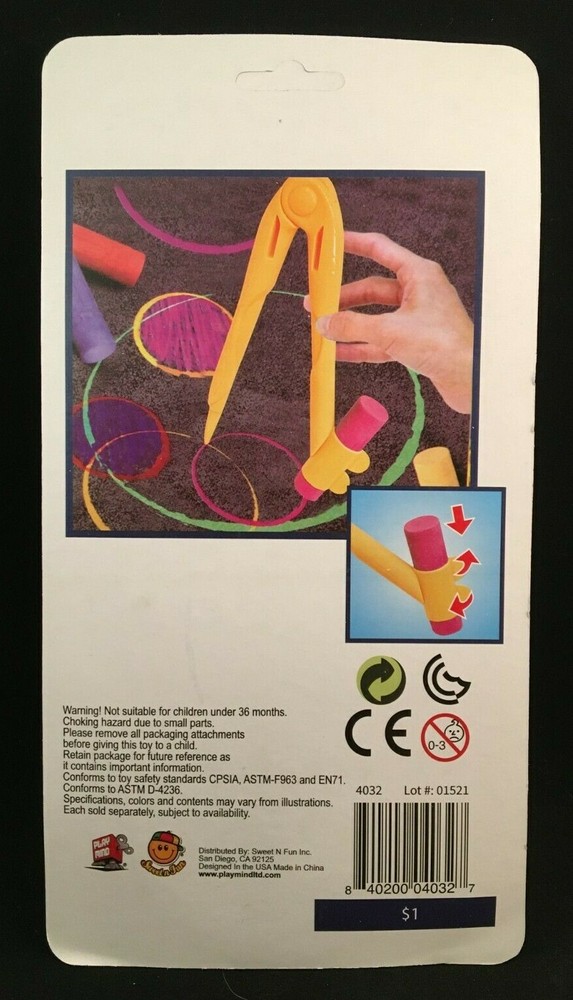 Sidewalk Chalk - Drawing Kit - Two Chalks & Compass - 3 Piece Set - Outdoor Fun