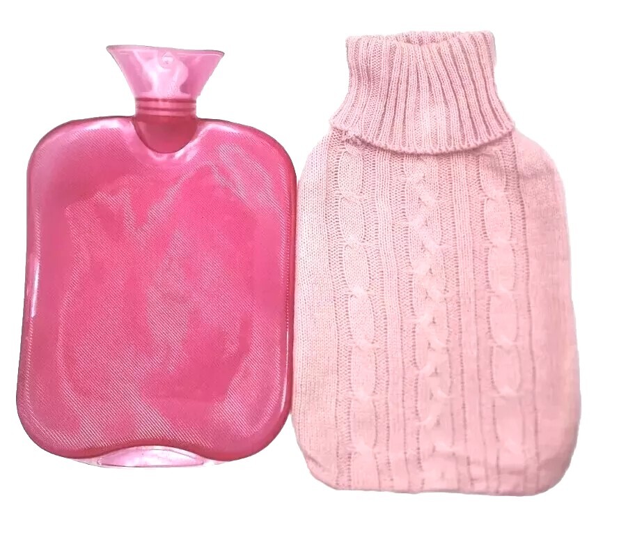 2L/2 Liter Pink Transparent Rubber Hot Water Bag/Bottle w/ Knit Sweater Cover