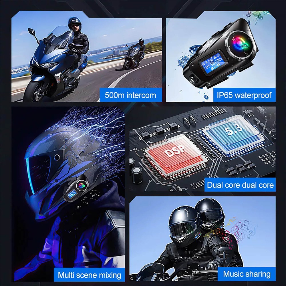 Q58MAX Motorcycle 500m Intercom Helmet Bluetooth Headset With FM TF Card