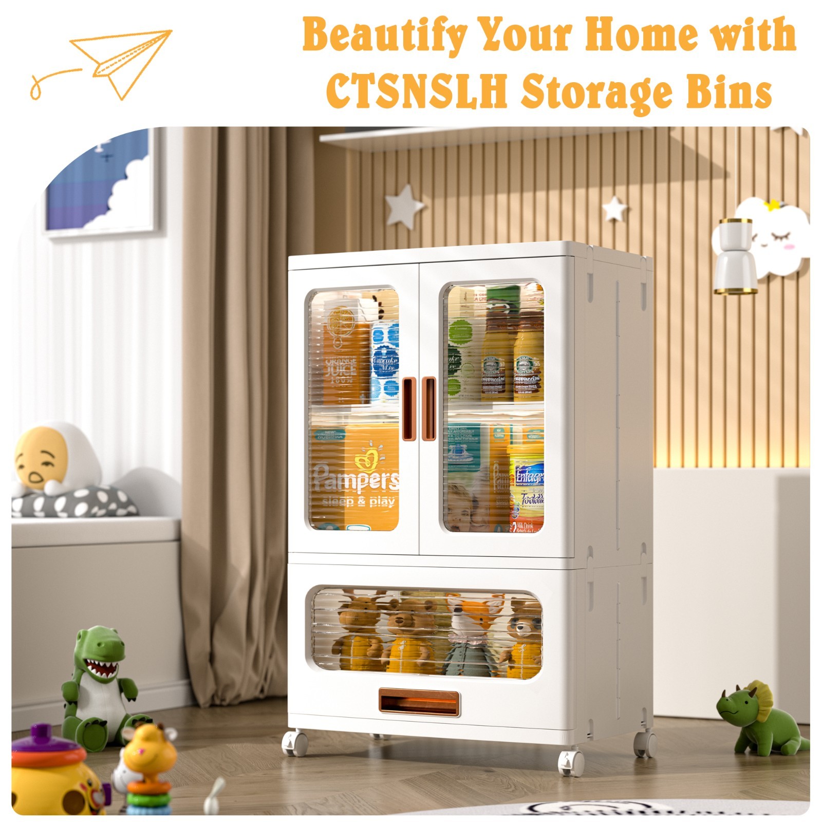 Rolling Plastic Storage Cabinet with Doors Drawer and Adjustable Shelves Bedroom