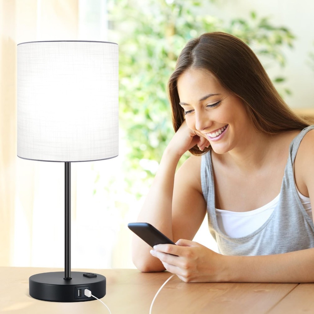 Elegant 2-PC Touch Control Table Lamps: 3-Way Dimmable, USB & AC Outlet