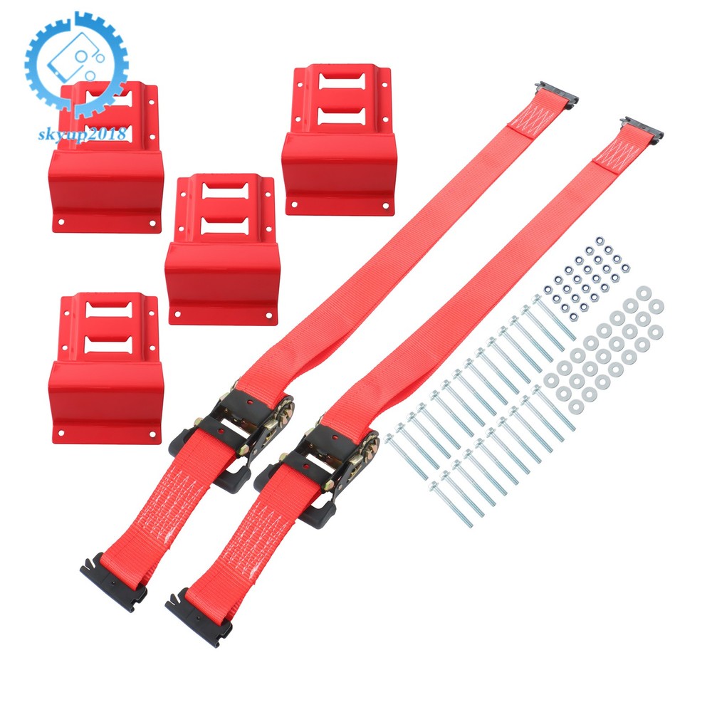 For ATV Trailer UTV Red E Track Wheel Chock Set&8' Red Ratchet Straps Polyester
