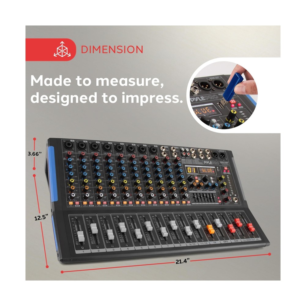 PYLE 12-Channel Bluetooth Studio Audio Mixer - DJ Sound Controller Interface ...