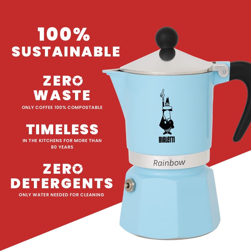 Bialetti 5042 Rainbow Espresso Maker, Light Blue