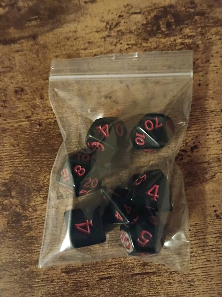 DND Dice Set, Black And  Red.