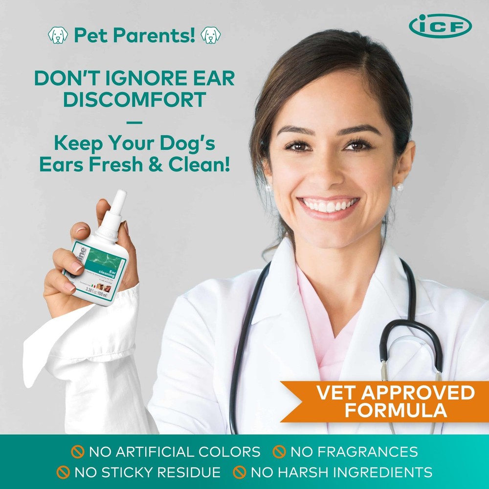 ICF Otodine Dog Ear Cleaner Solution - Veterinary Formula for Itchy Ears