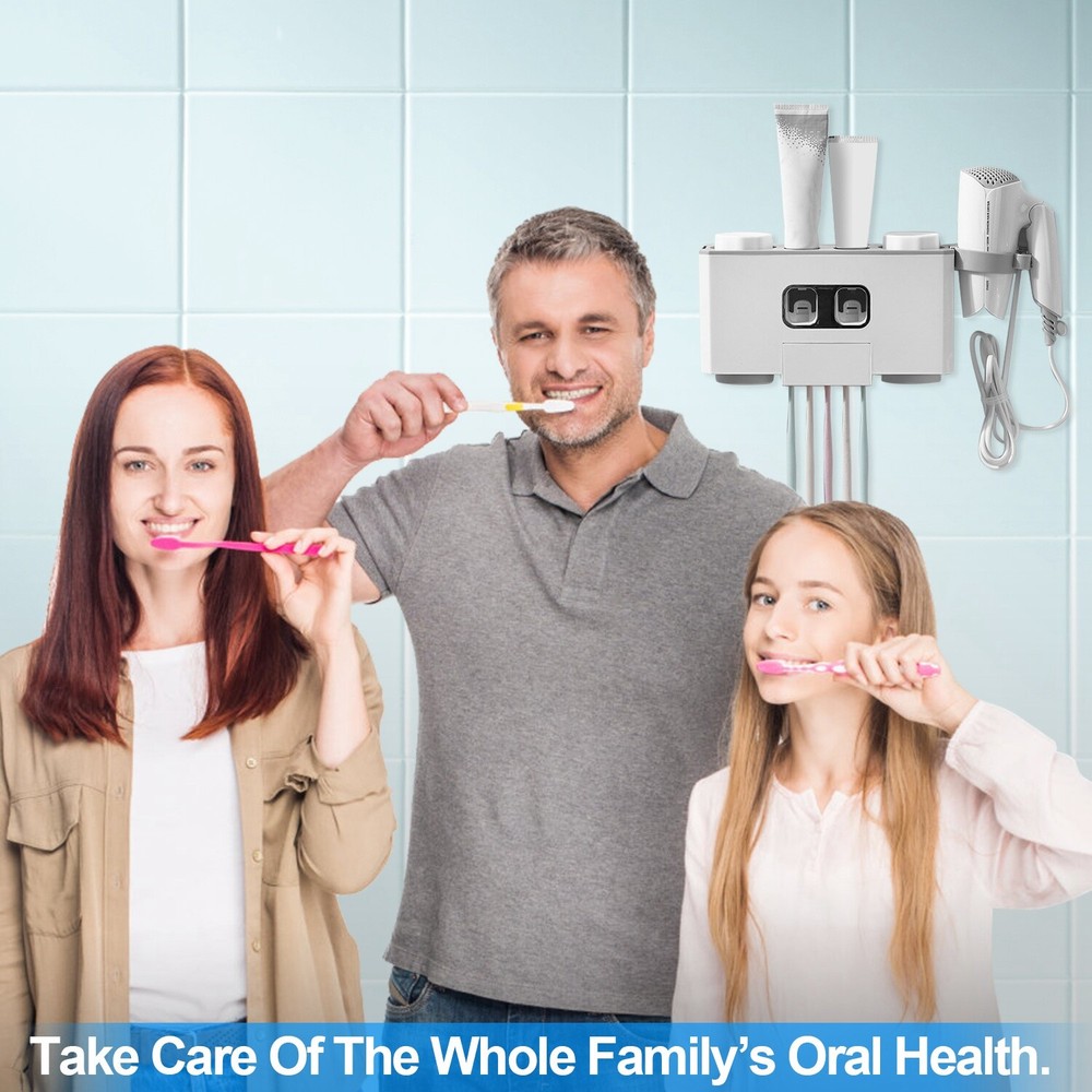 Wall Mount Toothbrush Holder Automatic Dispenser Squeezer w/ 5 Toothbrush Slots