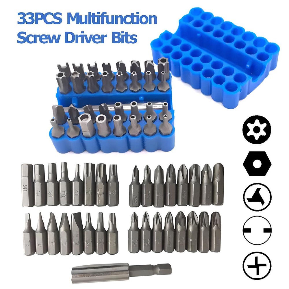 Torx Bit Set 33 Tamper Proof Security Torq Hex Star Spanner Tri Wing Screwdriver