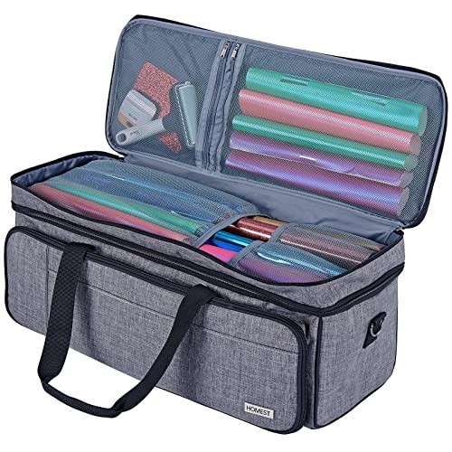 Double Layer Carrying Case for Cricut Maker 4 & Explore 4, Multi Pockets, Grey