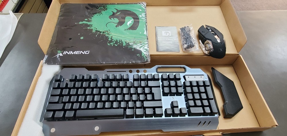 Wireless Gaming Keyboard and Mouse w/Rainbow Backlit Rechargeable Metal Panel.