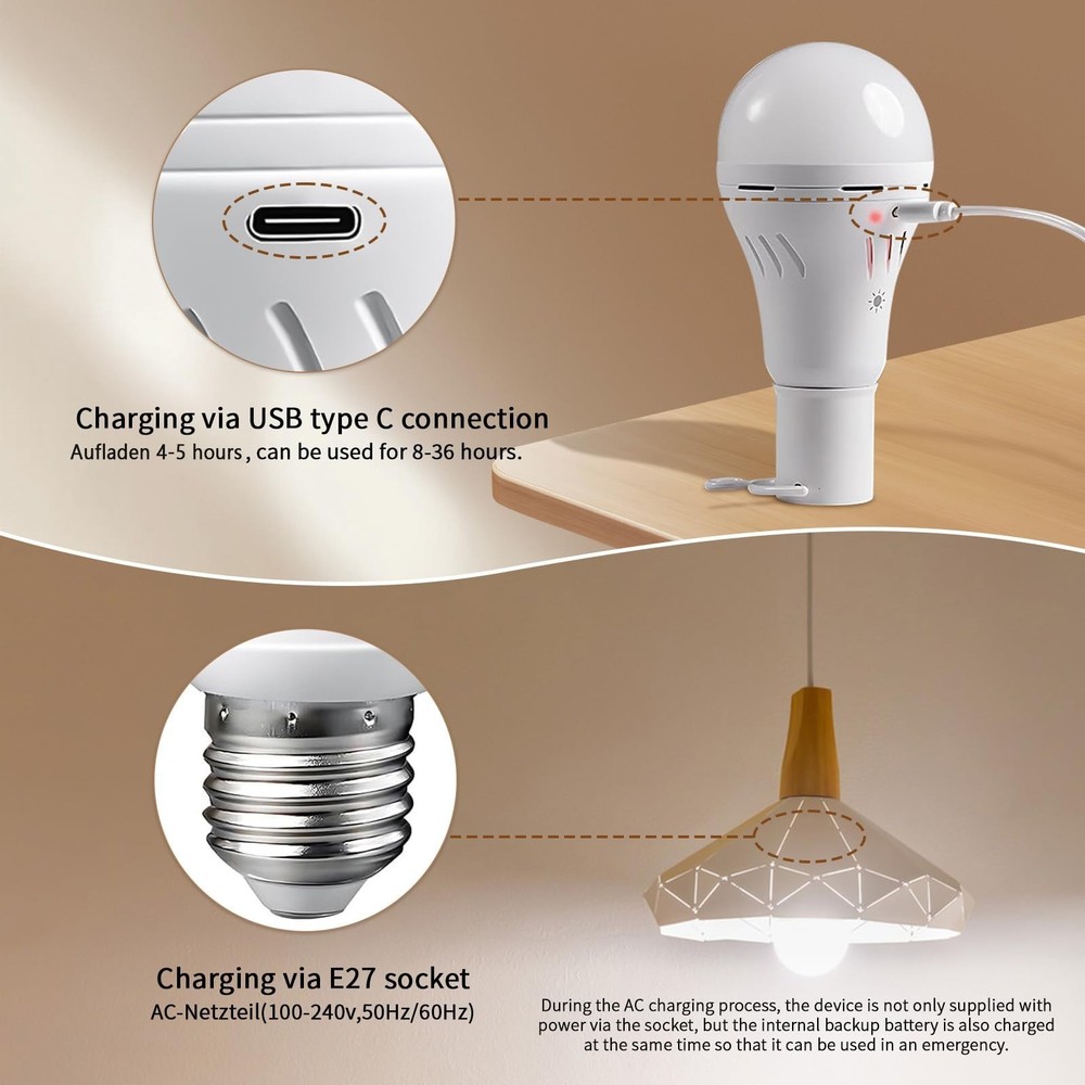 A19 Rechargeable Light Bulbs with Remote,USB & E26 Socket Dual Charging,3 Col...