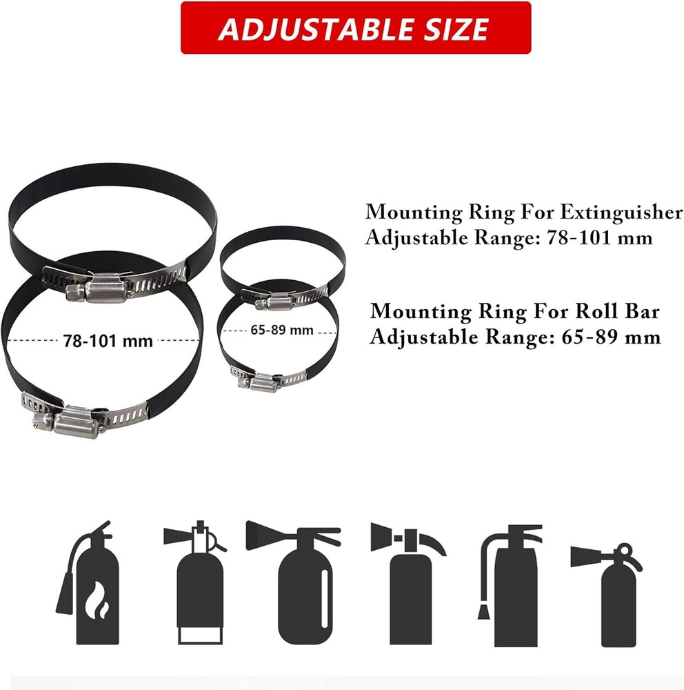 Quick Release Fire Extinguisher Mount - Aluminum Adjustable UTV Roll Bar Fire Ex