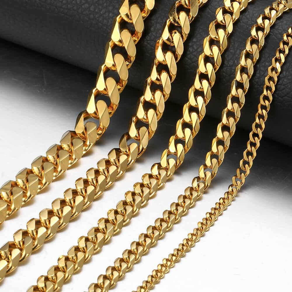 16"-36" Stainless Steel Chain Mens Necklace Gold Plated Curb Cuban 3/5/7/9/11mm