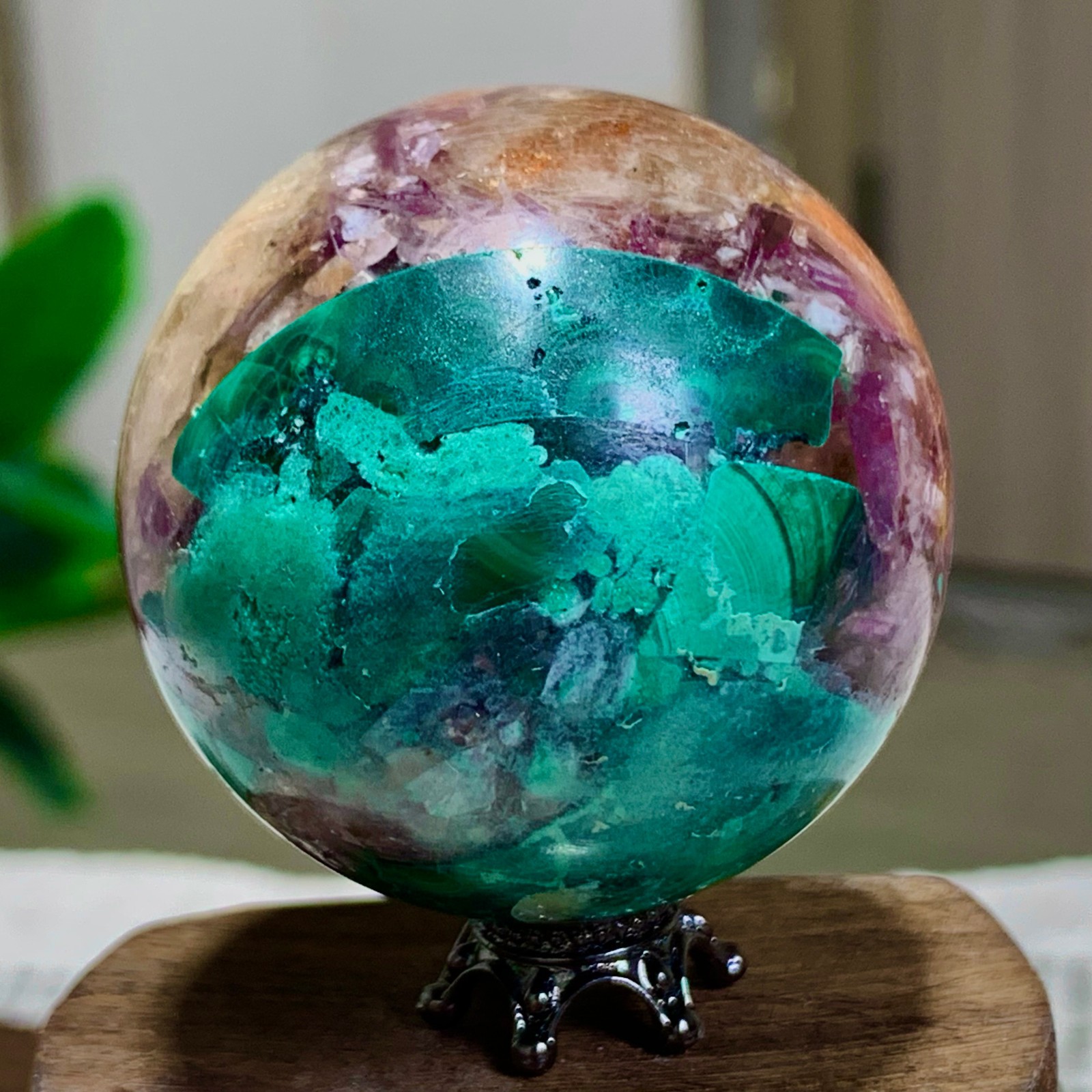 123G Newly discovered rare malachite purple mica symbiotic sphere restoration