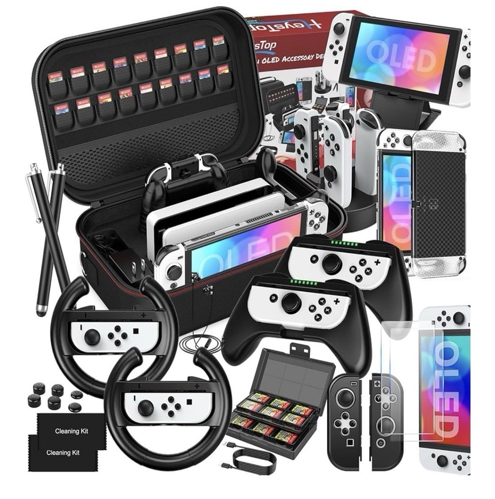 HeysTop Switch Accessory Bundle Carrying Case, Joy-Con Grips, Card Holder
